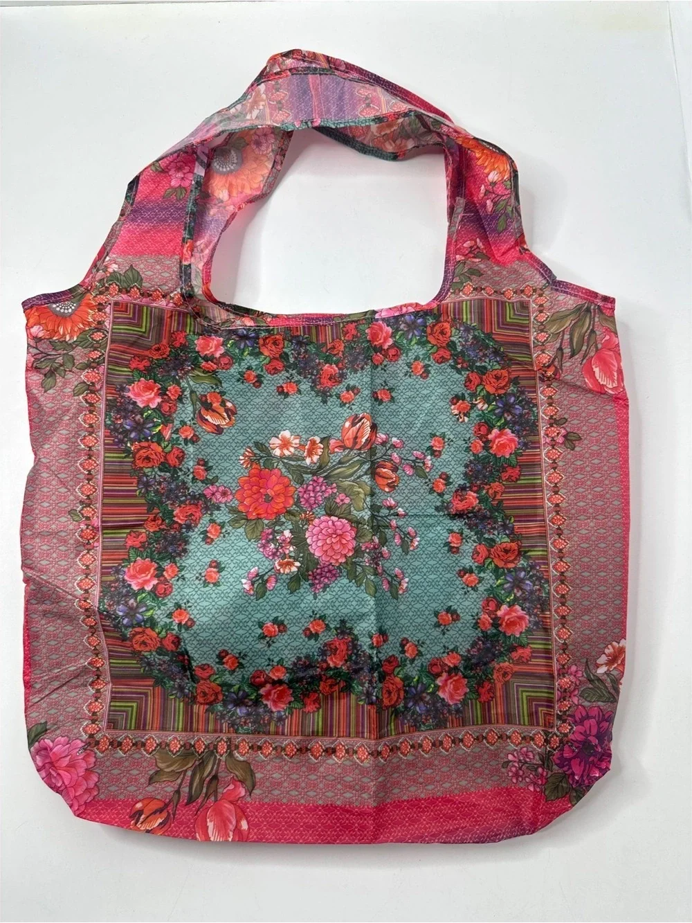 Johnny Was California Floral Nylon Print Reusable Shopping Bag